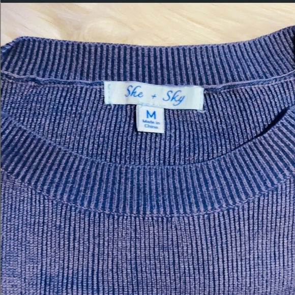 Open Shoulder Ruffled Blue Sweater - Picture 7 of 10